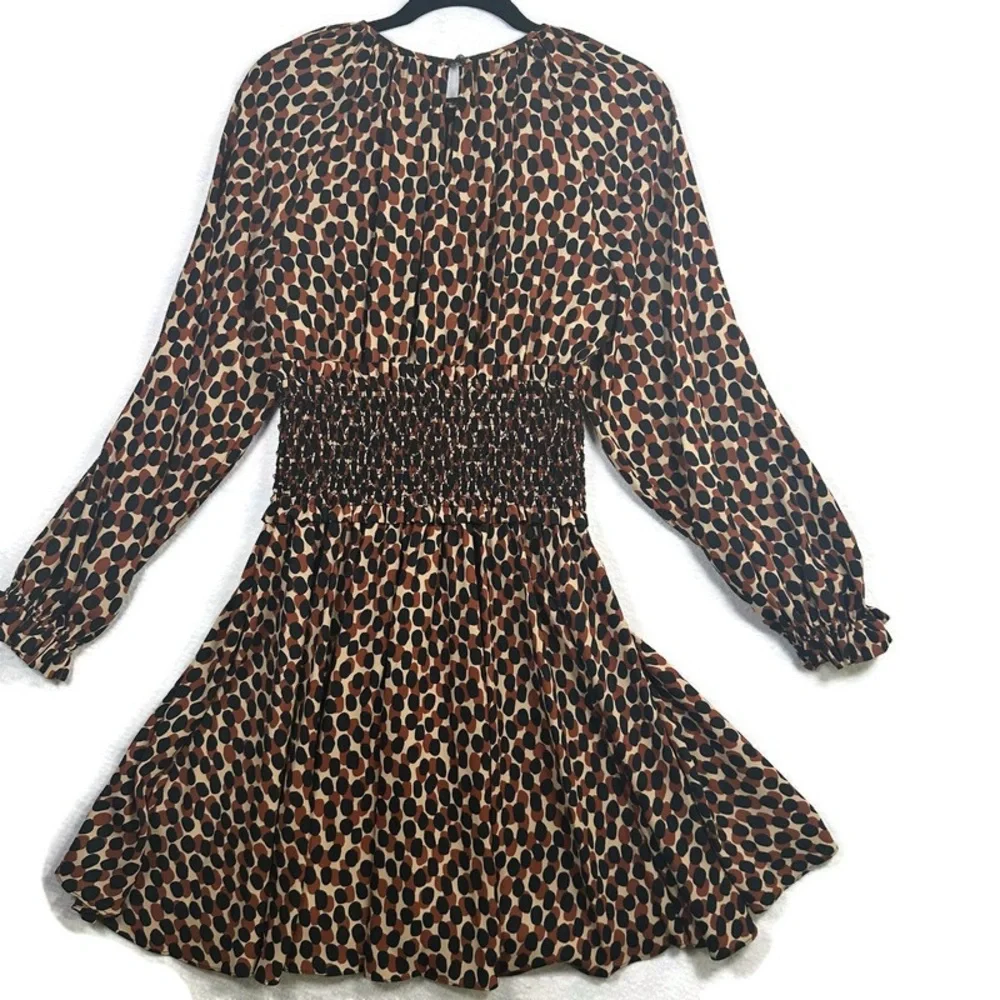 Kate Spade Dotty Spin Leopard Dress J219 Womens Medium Smocked Waist Fit‎ Flare